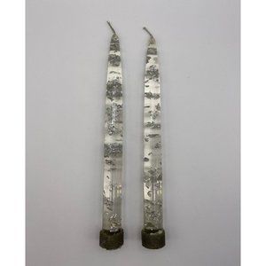 2 Vintage 8 Inch Clear Lucite Candles With Silver Foil Flakes Mid Century Taper
